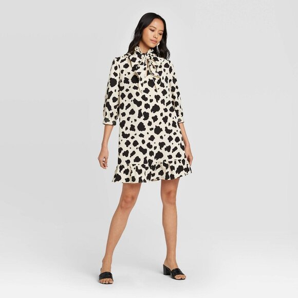 Who What Wear Animal Print 3/4 Sleeve Shift Dress Cream Ivory New - Picture 4 of 4